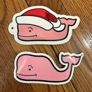 Set of 2 Vineyard Vines Whale Stickers, 1 pink whale & 1 santa hat whale